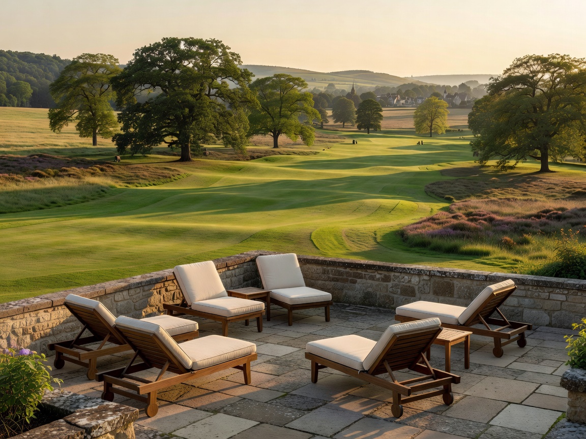 Quiet resort terrace overlooking a European golf landscape